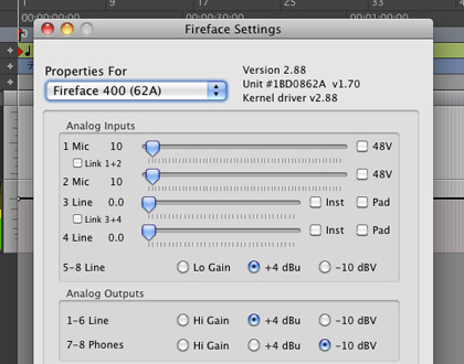Legacy Fireface Settings